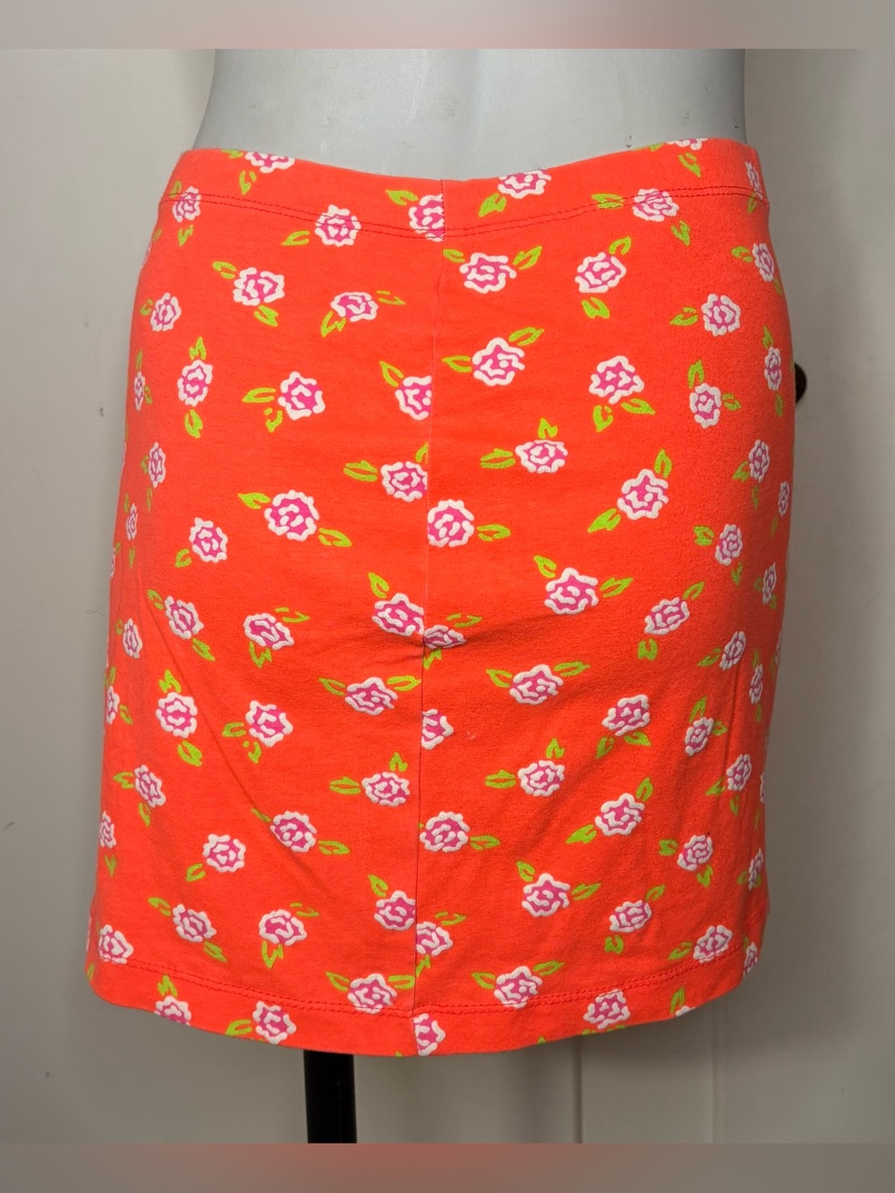 Vintage 80s/90s OP Neon Orange Floral Print Bodycon Mini Skirt - Picture 4 of 5